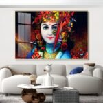 Lord Krishna; Hindu God Crystal Porcelain painting with Aluminium Alloy Frame - Image 4