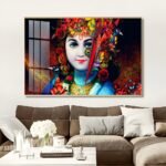 Lord Krishna; Hindu God Crystal Porcelain painting with Aluminium Alloy Frame - Image 3