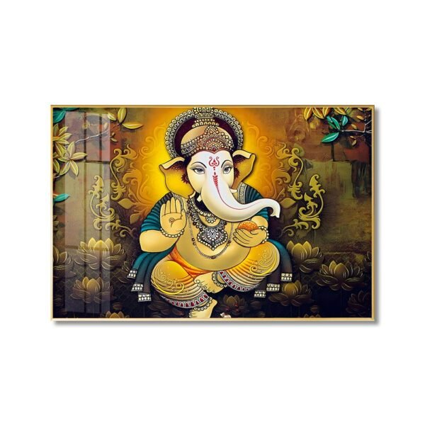 Lord Gunesha Hindu Vastu Shastra Crystal Porcelain painting with Aluminium Alloy Frame