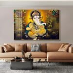 Lord Gunesha Hindu Vastu Shastra Crystal Porcelain painting with Aluminium Alloy Frame - Image 2