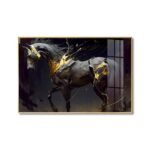 Magnificent Black Stallion with a Golden touch Crystal Porcelain painting Aluminium alloy frame
