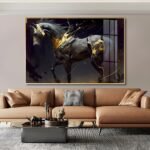 Magnificent Black Stallion with a Golden touch Crystal Porcelain painting Aluminium alloy frame - Image 5