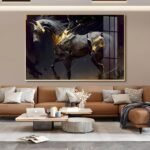 Magnificent Black Stallion with a Golden touch Crystal Porcelain painting Aluminium alloy frame - Image 3