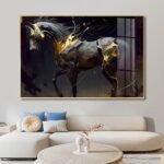 Magnificent Black Stallion with a Golden touch Crystal Porcelain painting Aluminium alloy frame - Image 4