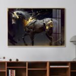Magnificent Black Stallion with a Golden touch Crystal Porcelain painting Aluminium alloy frame - Image 2