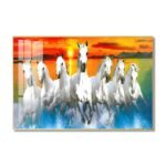 7 Running Horses Feng Shui Crystal porcelain painting Aluminum alloy frame
