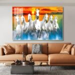 7 Running Horses Feng Shui Crystal porcelain painting Aluminum alloy frame - Image 5