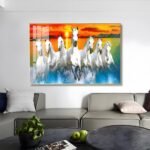 7 Running Horses Feng Shui Crystal porcelain painting Aluminum alloy frame - Image 2