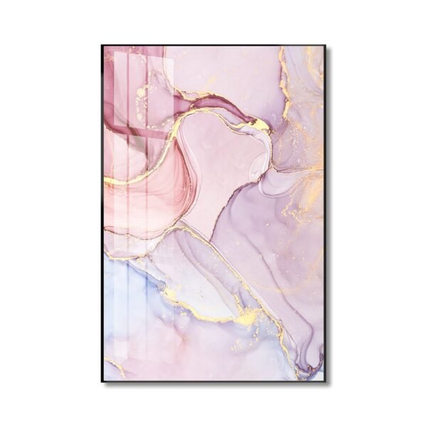 Modern Pink and Gold Abstract Crystal porcelain painting with Aluminum alloy frame