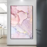 Modern Pink and Gold Abstract Crystal porcelain painting with Aluminum alloy frame - Image 5