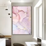 Modern Pink and Gold Abstract Crystal porcelain painting with Aluminum alloy frame - Image 2
