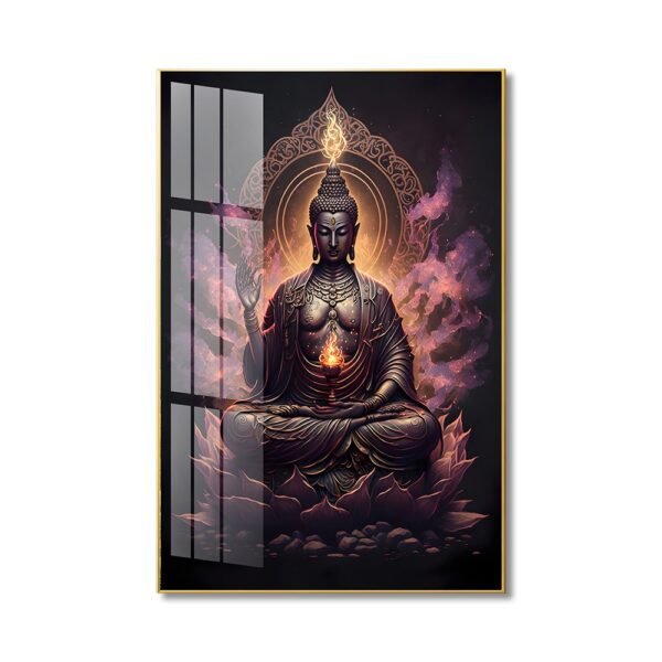 Buddha Meditation Feng Shui Crystal porcelain painting Aluminum alloy frame