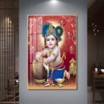 Lord Krishna; Hindu God Crystal Porcelain painting with Aluminium Alloy Frame - Image 5