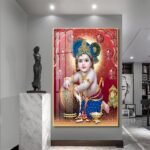 Lord Krishna; Hindu God Crystal Porcelain painting with Aluminium Alloy Frame - Image 4
