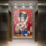 Lord Krishna; Hindu God Crystal Porcelain painting with Aluminium Alloy Frame - Image 2