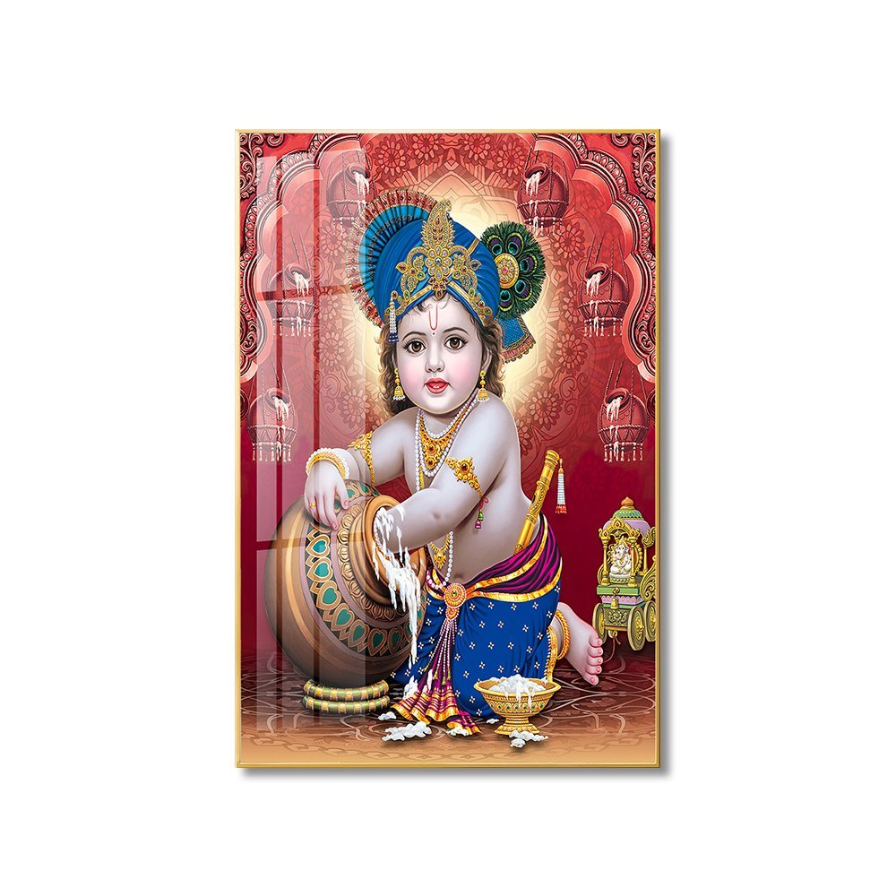 44 Lord Krishna; Hindu God Crystal Porcelain painting with Aluminium Alloy Frame - Image 1