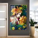 Radha Krishna Hindu Vastu Shastra Crystal Porcelain painting with Aluminium Alloy Frame - Image 5