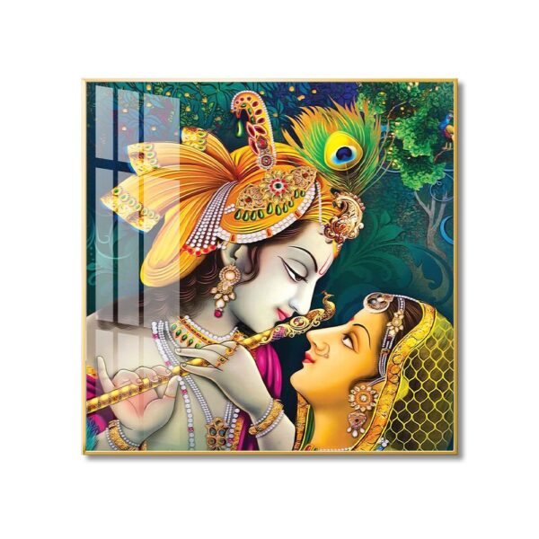 Radha Krishna Hindu Vastu Shastra Crystal Porcelain painting with Aluminium Alloy Frame