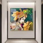 Radha Krishna Hindu Vastu Shastra Crystal Porcelain painting with Aluminium Alloy Frame - Image 5