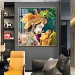Radha Krishna Hindu Vastu Shastra Crystal Porcelain painting with Aluminium Alloy Frame - Image 2