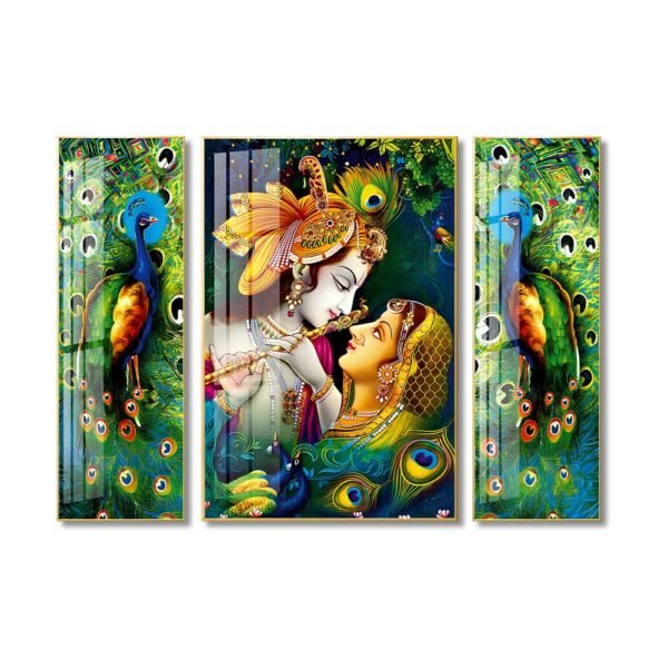 Radha Krishna Hindu Vastu Shastra Crystal Porcelain painting with Aluminium Alloy Frame