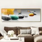 Precious Stones, Tree and Deer Abstract Art Crystal porcelain painting Aluminum alloy frame with 5D Diamond - Image 2