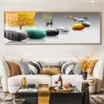 Precious Stones, Tree and Deer Abstract Art Crystal porcelain painting Aluminum alloy frame with 5D Diamond - Image 4