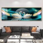 Loving Swan Crystal porcelain painting Aluminum alloy frame with 5D Diamond - Image 3