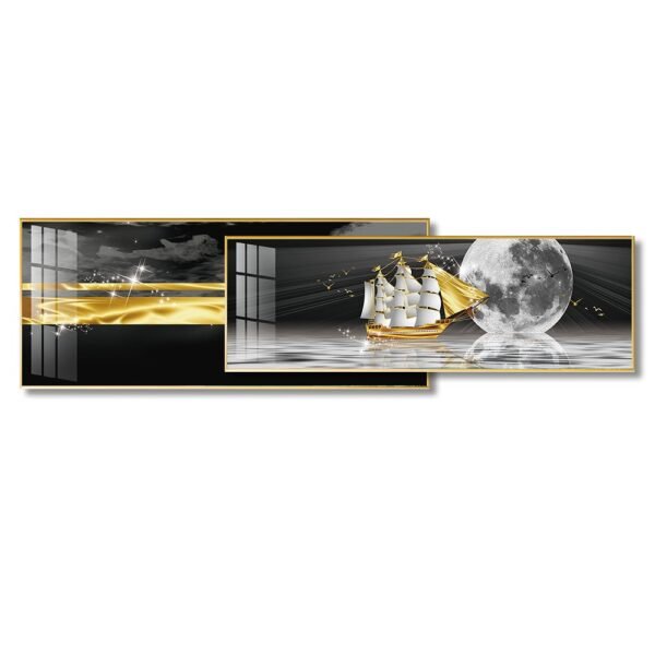 Sailing Boat under the Moonlight Crystal porcelain painting Aluminum alloy frame