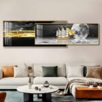 Golden Abstract Flower Crystal porcelain painting Aluminum alloy frame with 5D Diamond - Image 23