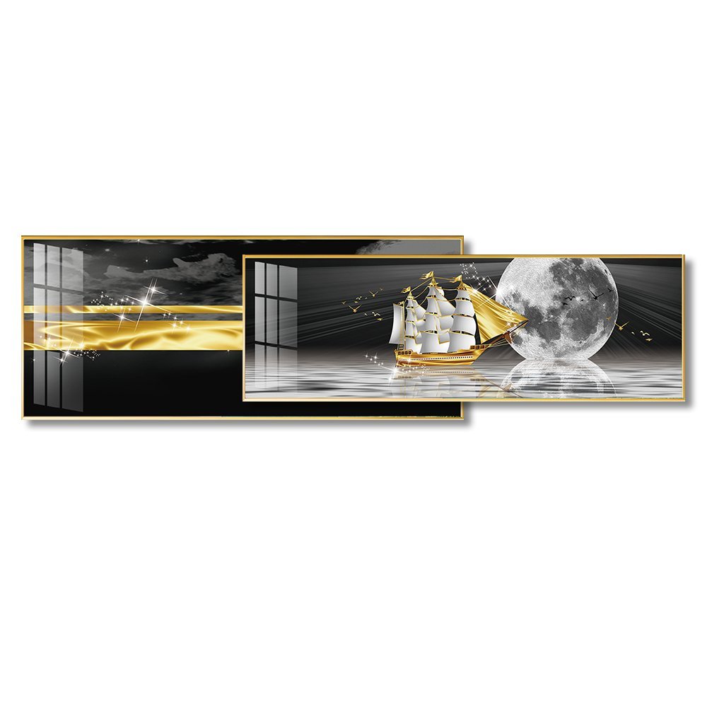 53 Sailing Boat under the Moonlight Crystal porcelain painting Aluminum alloy frame - Image 1