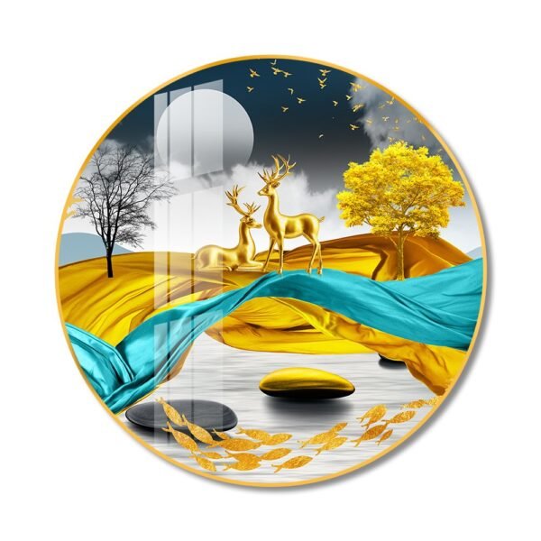 The Golden Deer Crystal porcelain painting Aluminum alloy frame with 5D Diamond