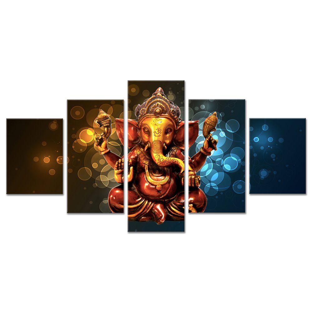 58 Lord Gunesha 5 piece canvas wall art Vastu Shastra; Hinduism - Image 1