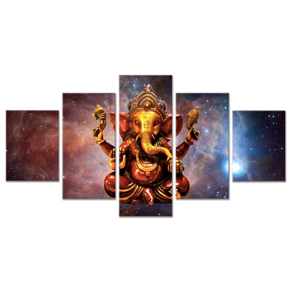 59 Lord Gunesha 5 piece canvas wall art Vastu Shastra; Hinduism - Image 1