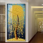 Golden Money Tree Adoring and colourful Ginkgo Leaf Crystal porcelain painting Aluminum alloy frame with 5D Diamond - Image 5