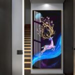 Heavenly Deer and Moon in the night Sky Crystal porcelain painting Aluminum alloy frame with 5D Diamond - Image 2