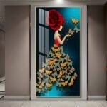 Loving Butterfly Flower Girl Abstract Crystal porcelain painting Aluminum alloy frame with 5D Diamond - Image 2