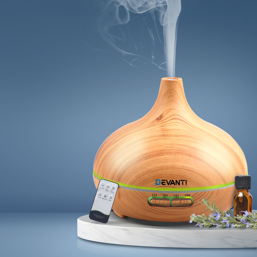 DIFF-307-LW-07 Devanti 300ml 4 in 1 Aroma Diffuser - Light Wood - Image 1
