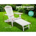 Gardeon Sun Lounge Outdoor Chairs Wooden Foldable Patio Furniture Adirondack White - Image 2