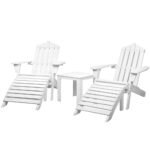 Gardeon 5PC Adirondack Outdoor Table and Chairs Wooden Sun Lounge Patio Furniture White - Image 8