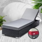 Gardeon Sun Lounge Wicker Lounger Outdoor Furniture Day Bed Adjustable Rattan Garden Cover - Image 7