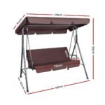 Gardeon Outdoor Swing Chair Garden Chair Bench Furniture Canopy 3 Seater Brown - Image 2