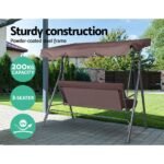 Gardeon Outdoor Swing Chair Garden Chair Bench Furniture Canopy 3 Seater Brown - Image 6