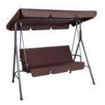 Gardeon Outdoor Swing Chair Garden Chair Bench Furniture Canopy 3 Seater Brown - Image 8