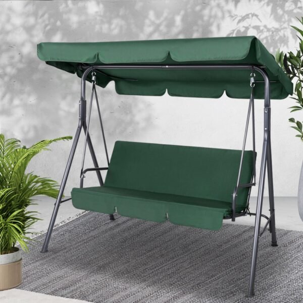 Gardeon Outdoor Swing Chair Garden Chair Bench Furniture Canopy 3 Seater Green