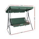 Gardeon Outdoor Swing Chair Garden Chair Bench Furniture Canopy 3 Seater Green - Image 2