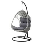 Gardeon Outdoor Egg Swing Chair Wicker Furniture Pod Stand Armrest Light Grey - Image 7