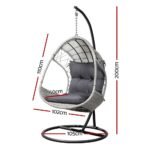 Gardeon Outdoor Egg Swing Chair Wicker Furniture Pod Stand Armrest Light Grey - Image 2
