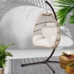 Gardeon Outdoor Egg Swing Chair Hanging Chair Wicker Rope Pod Stand Cushion Latte - Image 7