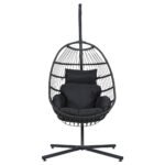 Gardeon Outdoor Egg Swing Chair Hanging Chair Wicker Rope Pod Stand Foldable Grey - Image 3